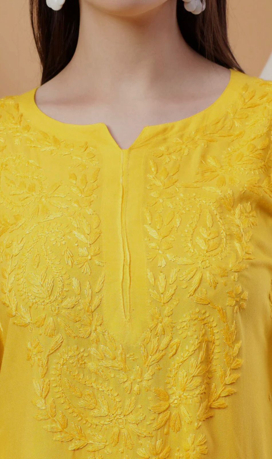 Lucknow Chikankari 3-Piece Set – Long Kurta & Palazzo_Yellow