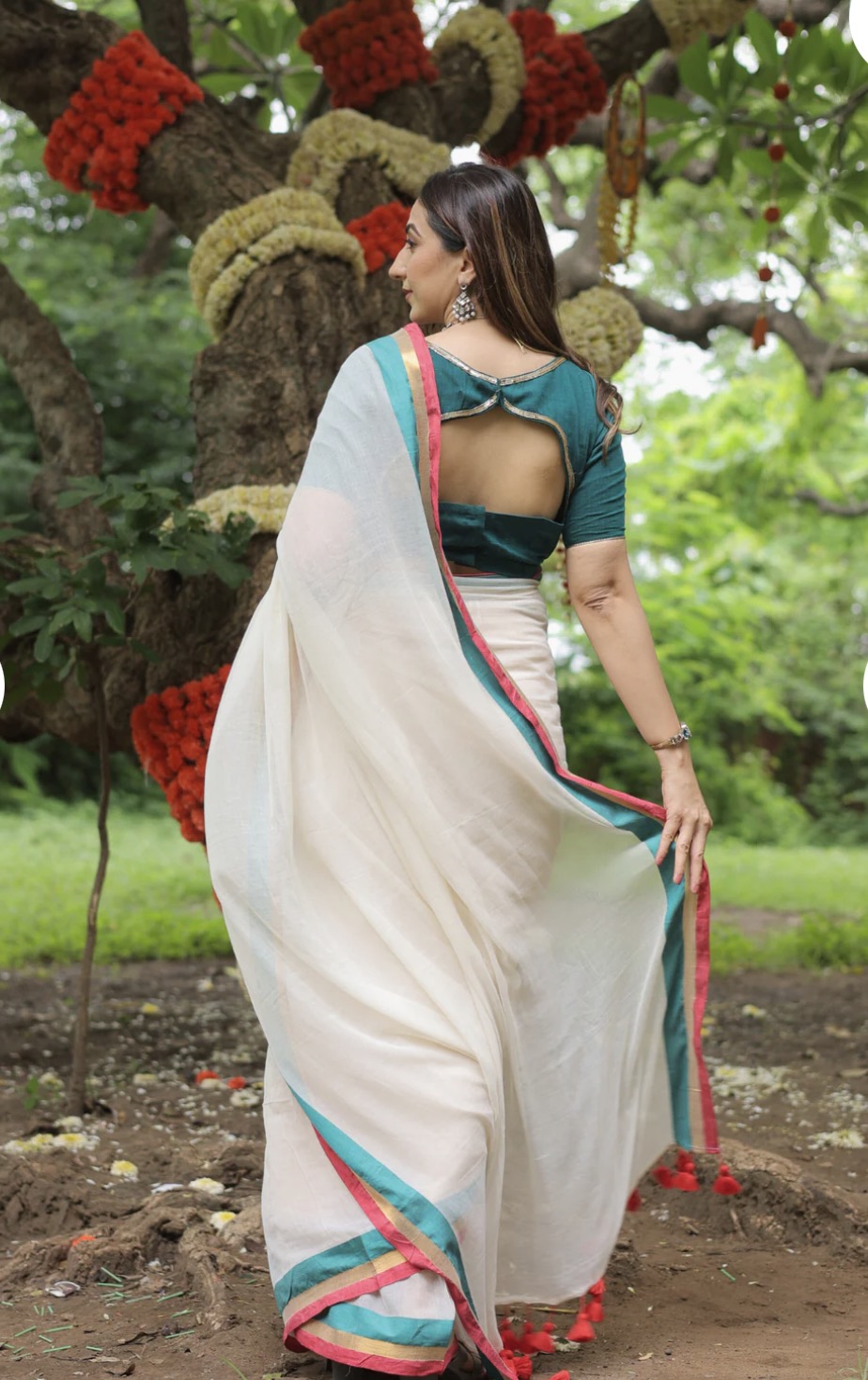 MUL COTTON RED AND GREEN  BORDER