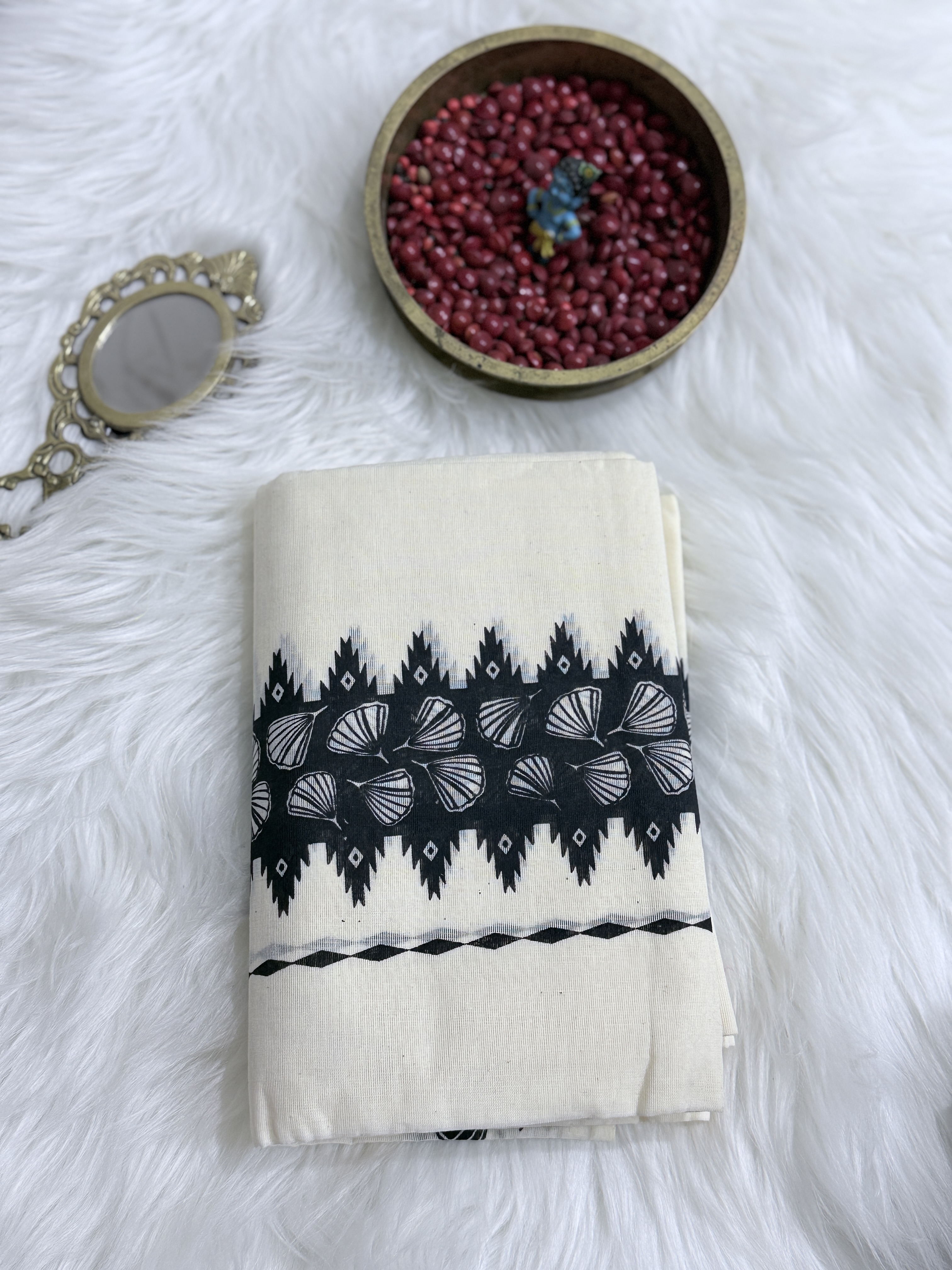 Black Kara Set Mundu With Ajrakh Blouse