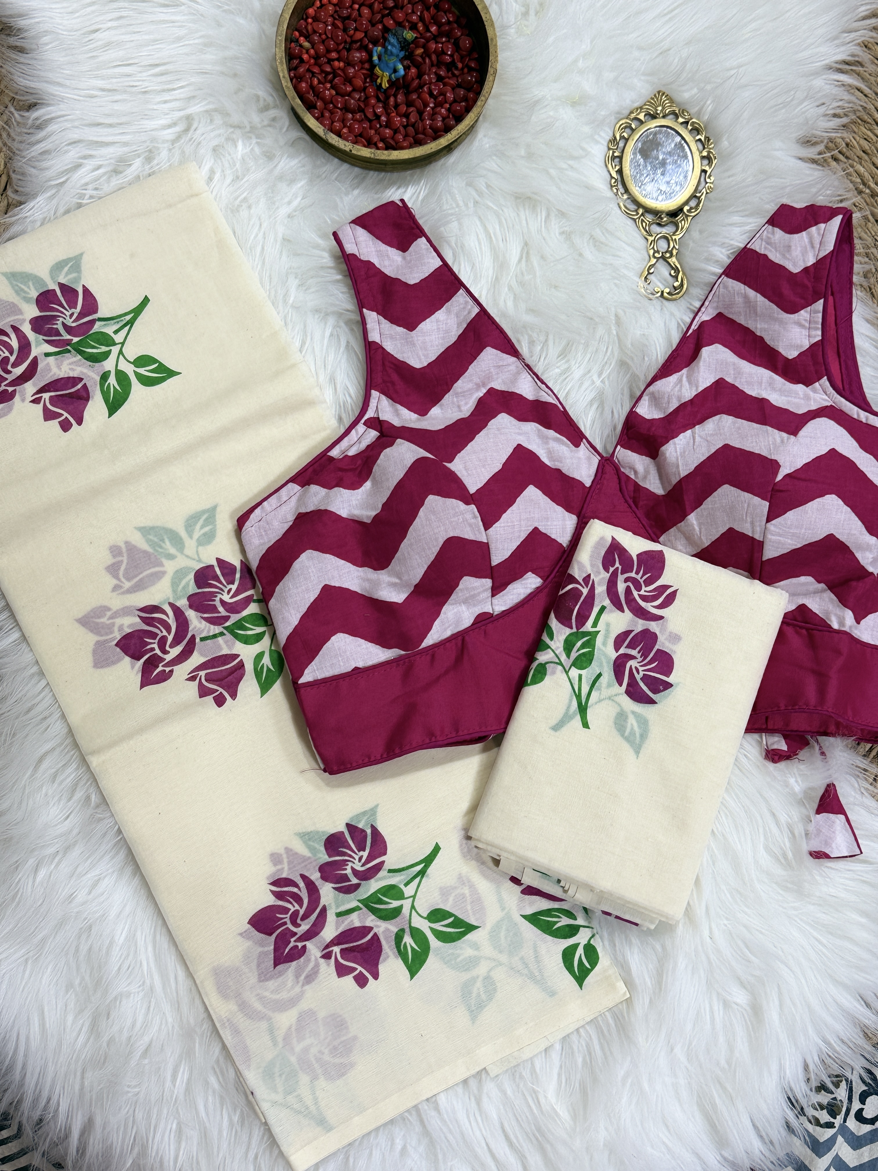 Floral Design Set Mundu