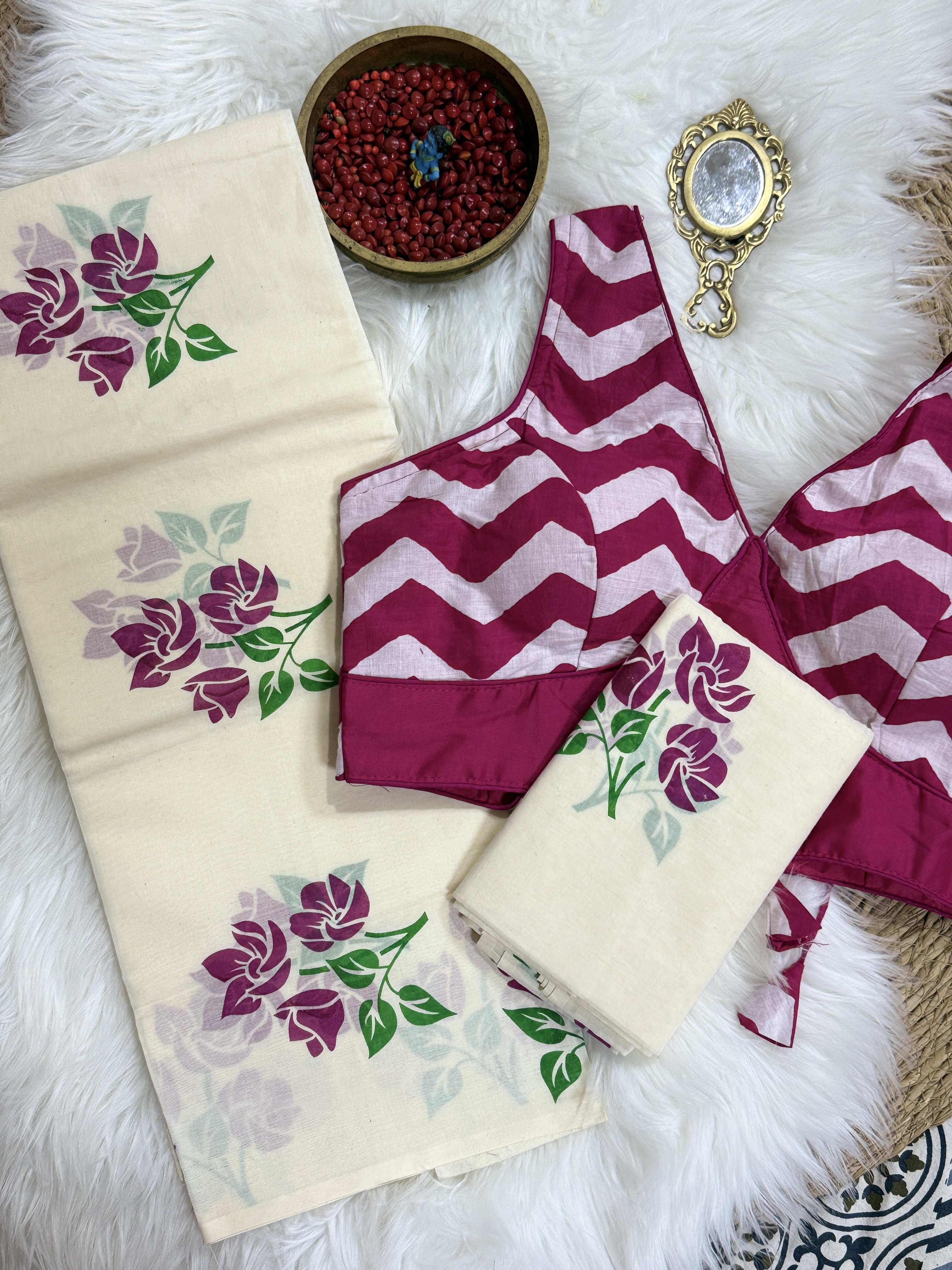 Floral Design Set Mundu