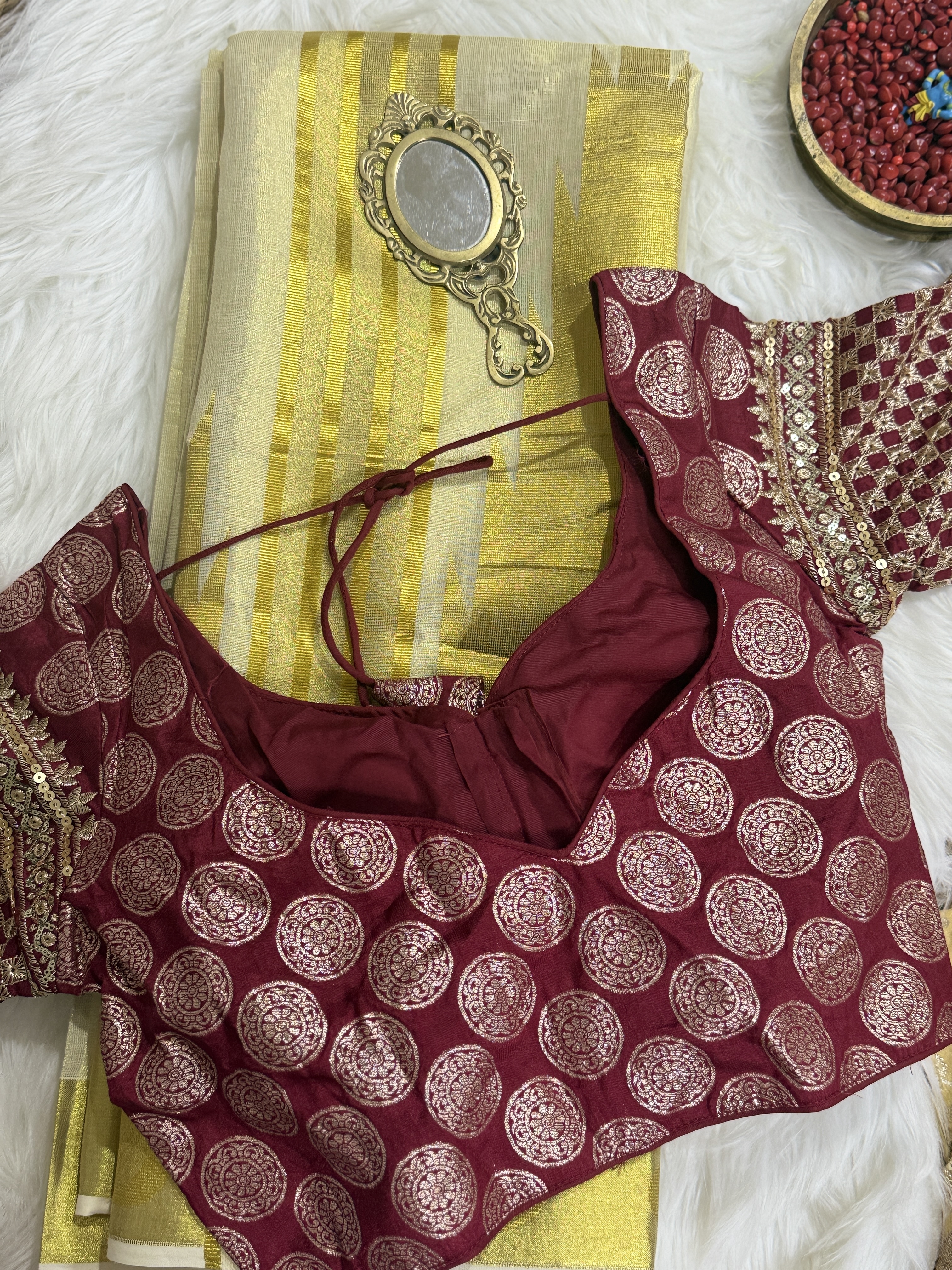 Temple Border Saree with Dola Silk Blouse
