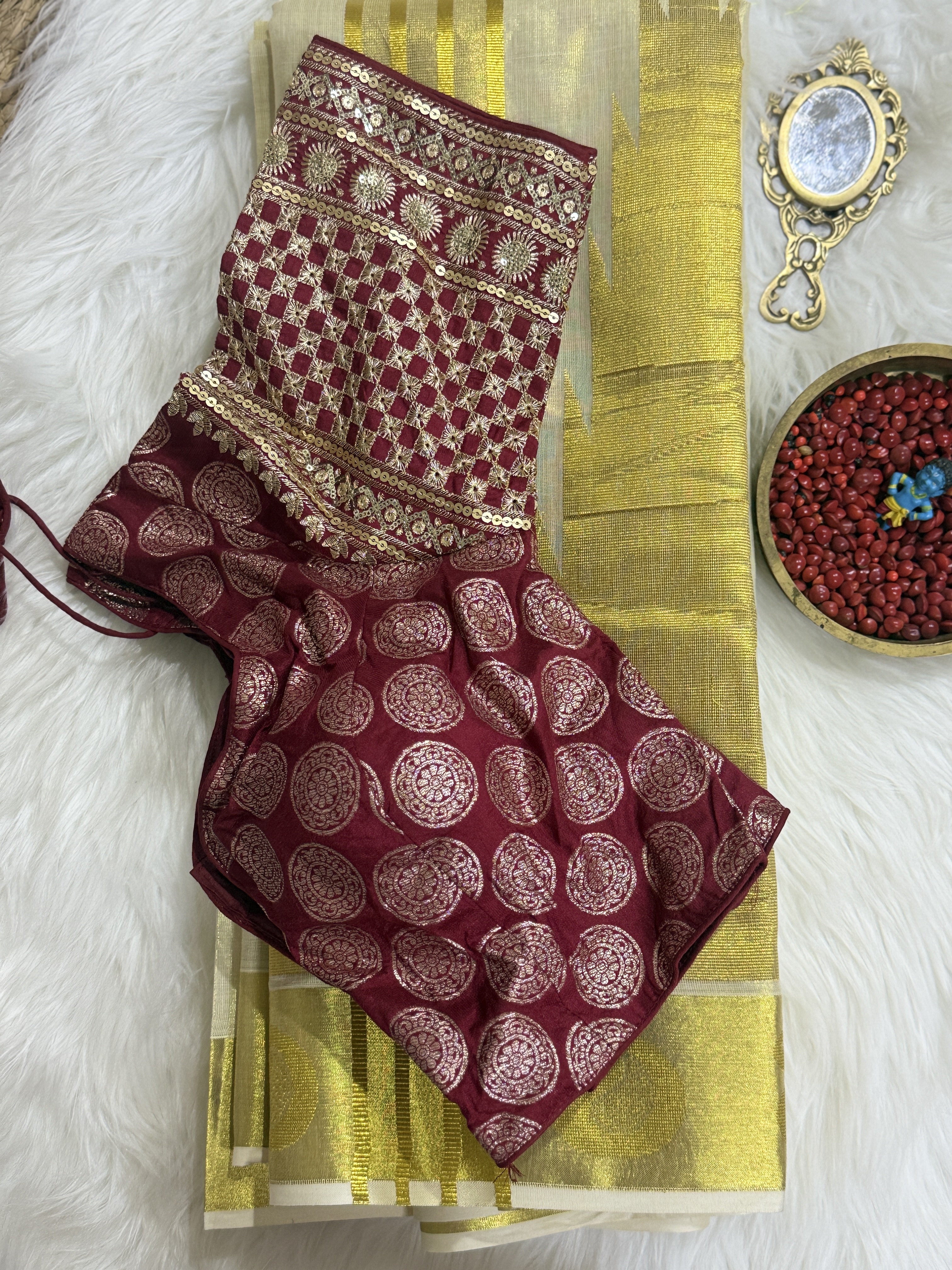 Temple Border Saree with Dola Silk Blouse