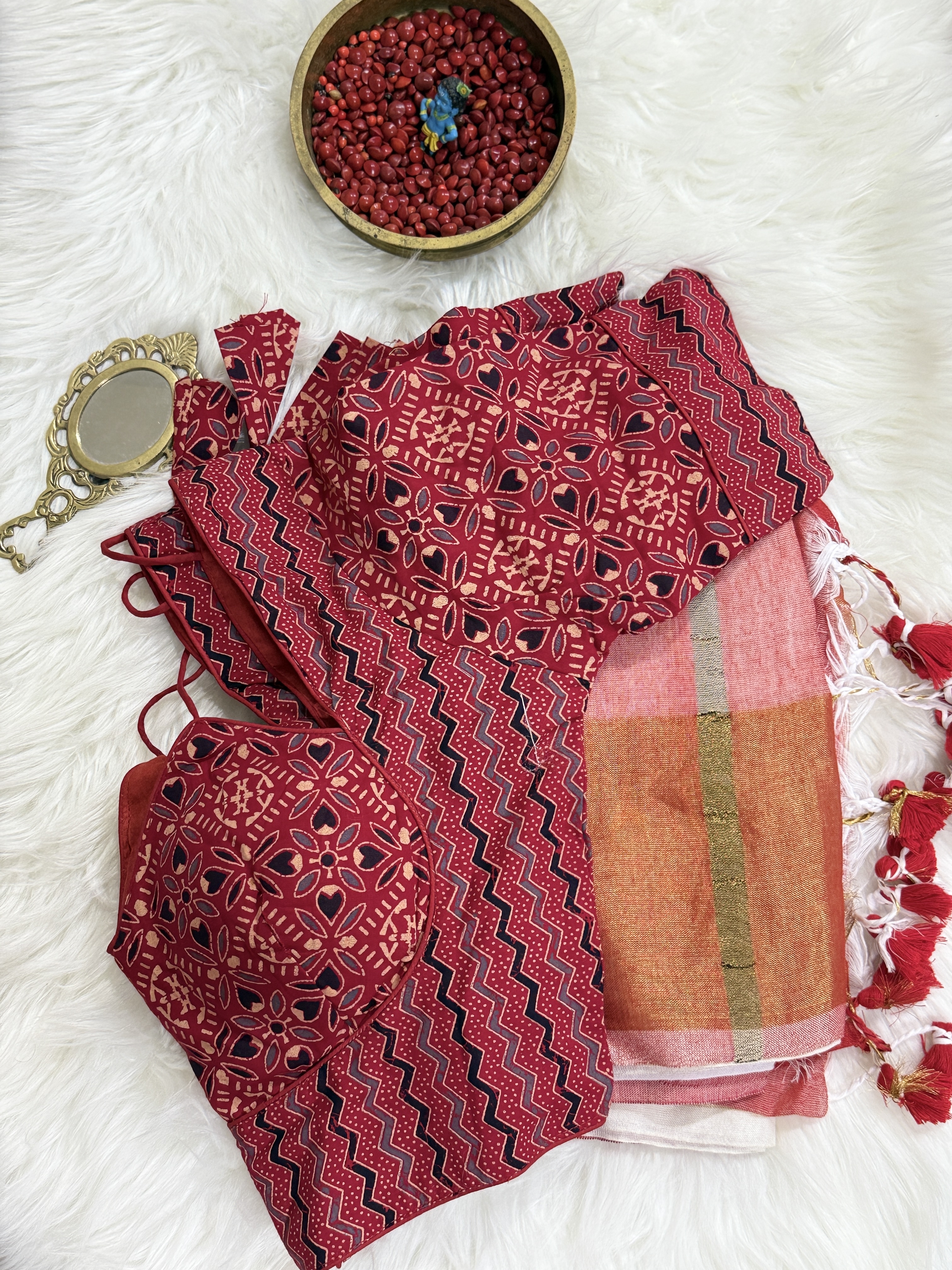 Mul Cotton Saree with Ajrakh Blouse