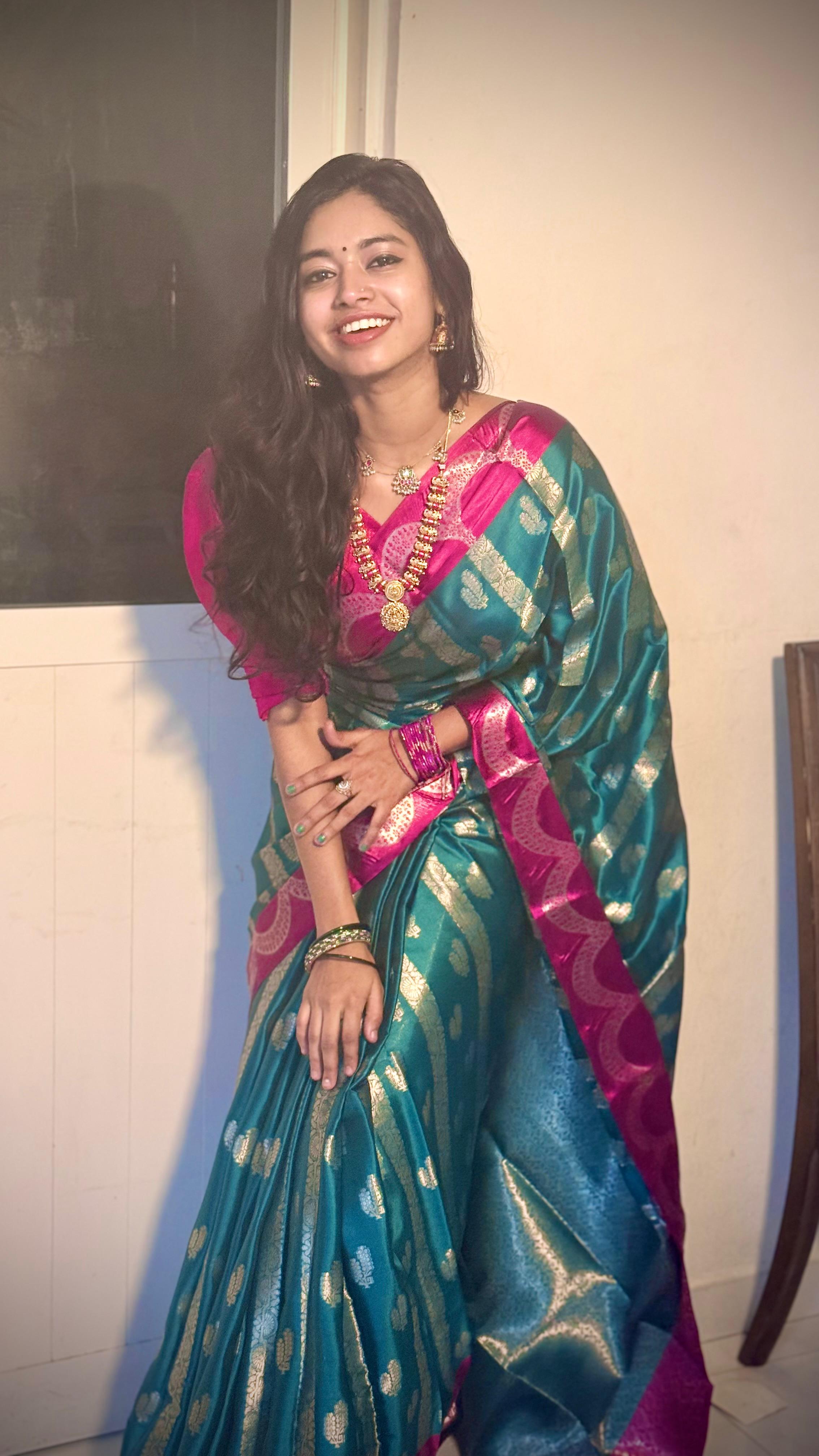 DESIGNER NECKLACE KATAN SILK SAREE