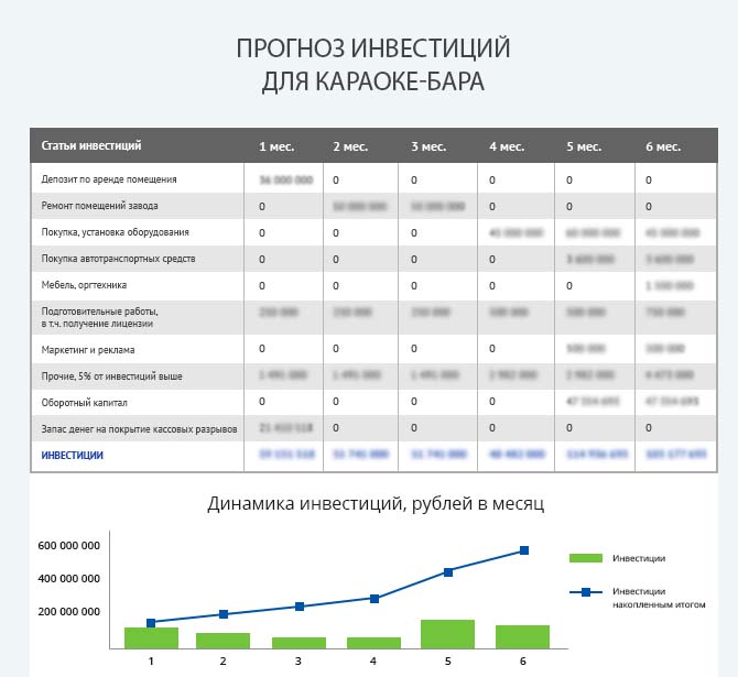 Детальный расчет инвестиций караоке-бара
