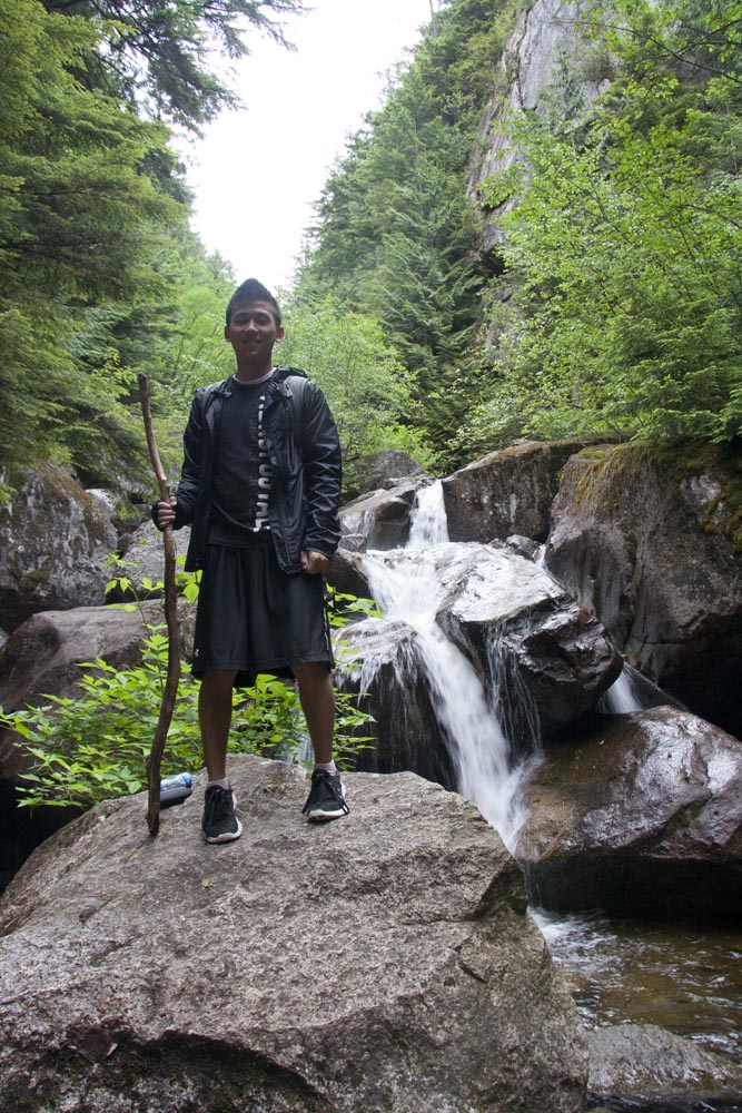 Decked out for the hike with my walking stick that I found.