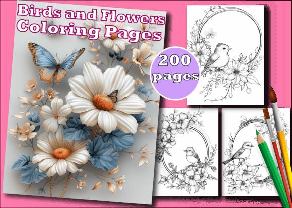 Birds and Flowers Adult Coloring Book Cover