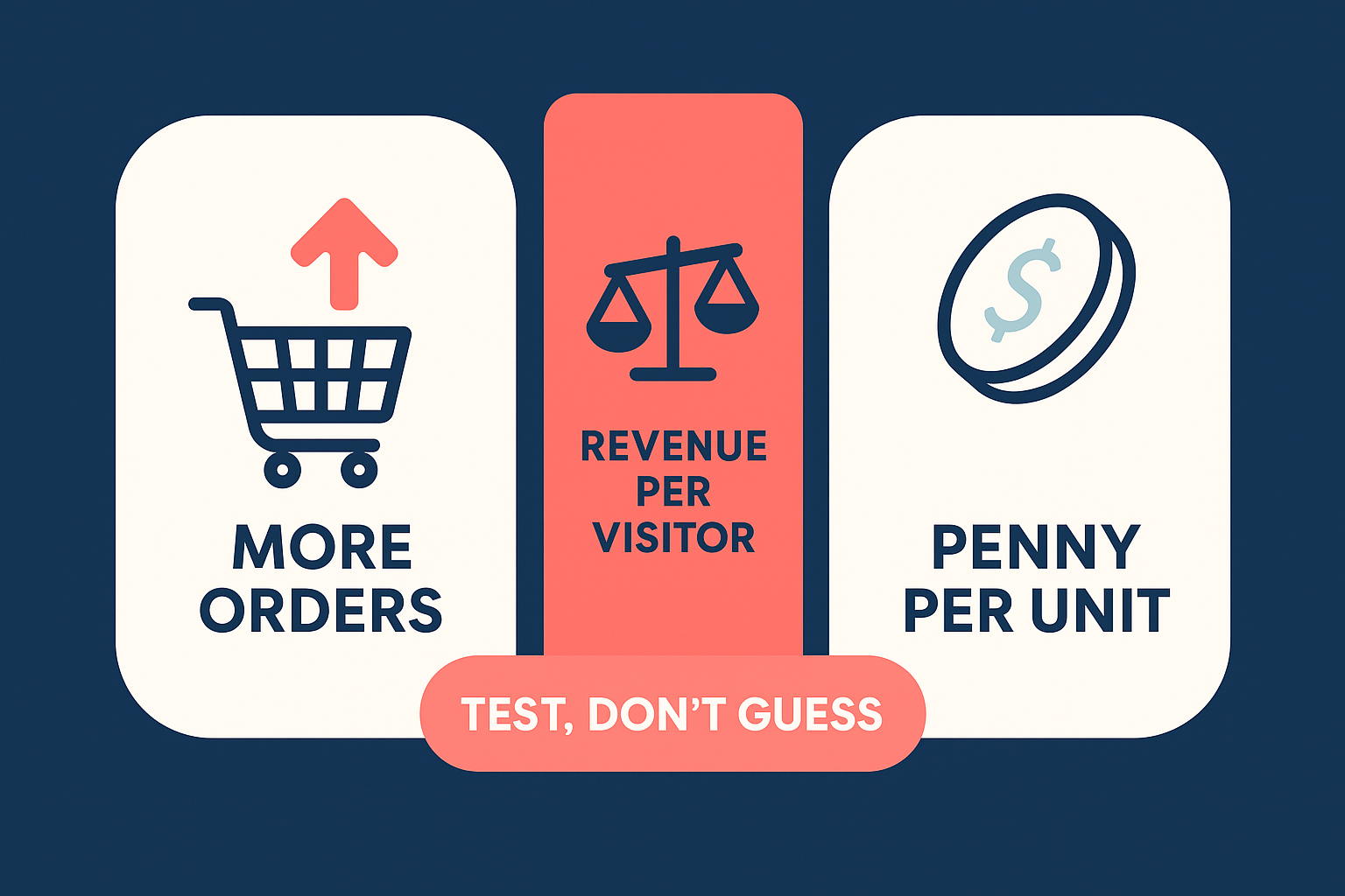 two-column infographic comparing more orders against penny per unit trade-off in charm pricing for supplement ecommerce