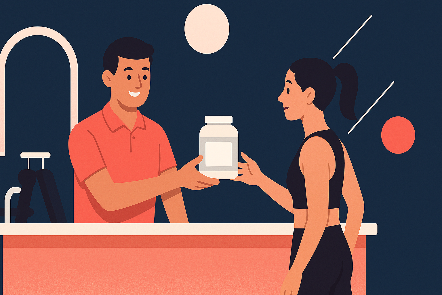 Gym front desk supplement sales system with 30-day staff training cycle and flat per-unit commission