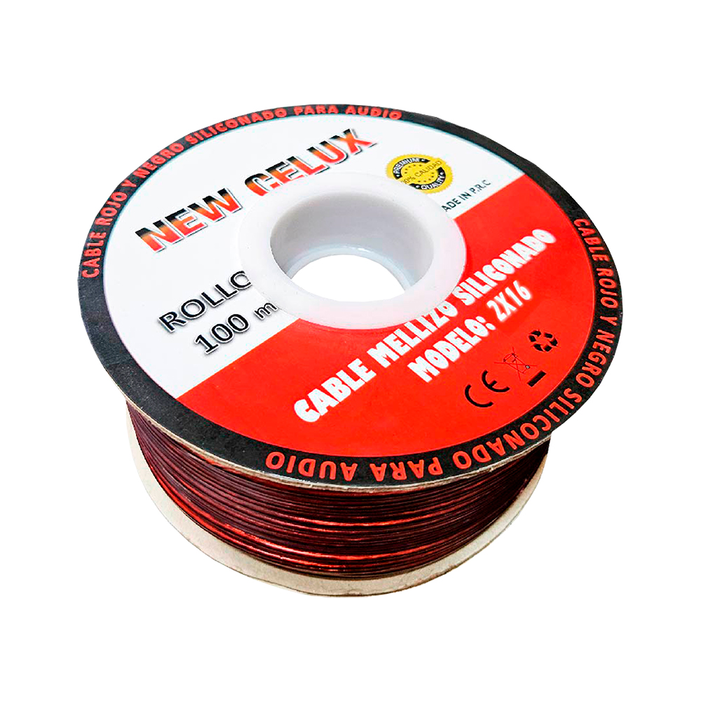 CABLE MELLIZO SILICONADO TRANSPARENTE ROJO/NEGRO 2x16 CELUX	
