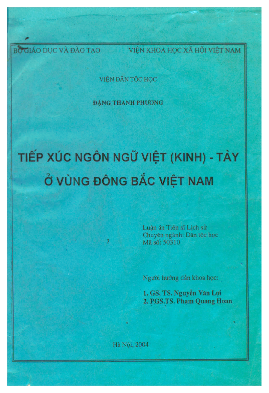 Tiếp xúc ngôn ngữ Việt (Kinh) - Tày ở vùng Đông Bắc Việt Nam Luận án Tiến sĩ 5.03.15