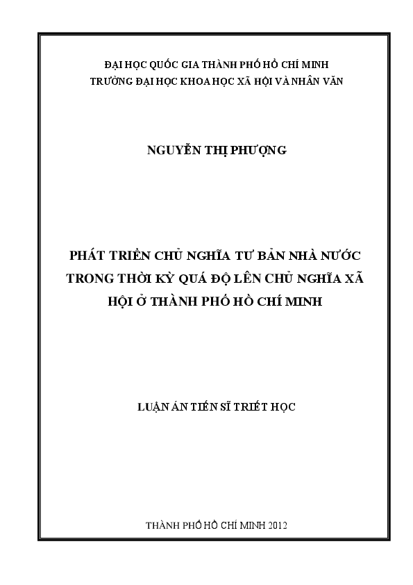 Phát triển chủ nghĩa tư bản nhà nước trong thời kỳ quá độ lên chủ nghĩa xã hội ở thành phố Hồ Chí Minh luận án Tiến sĩ 62.22.80.05