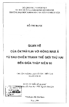 Quan hệ của Ôxtrâylia với Đông Nam Á từ sau chiến tranh thế giới thứ hai đến giữa thập niên 90 luận án Tiến sĩ 5.03.04
