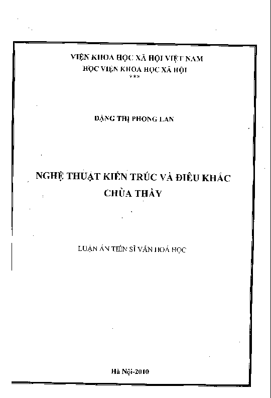 Nghệ thuật kiến trúc và điêu khắc chùa Thầy luận án Tiến sĩ 62.31.70.05