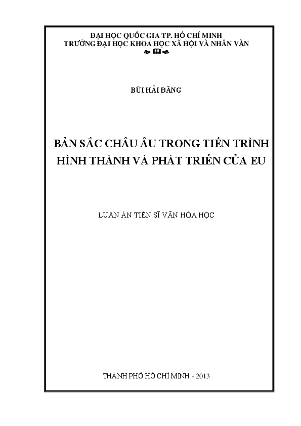 Bản sắc Châu Âu trong tiến trình hình thành và phát triển của EU luận án Tiến sĩ 62.31.70.01