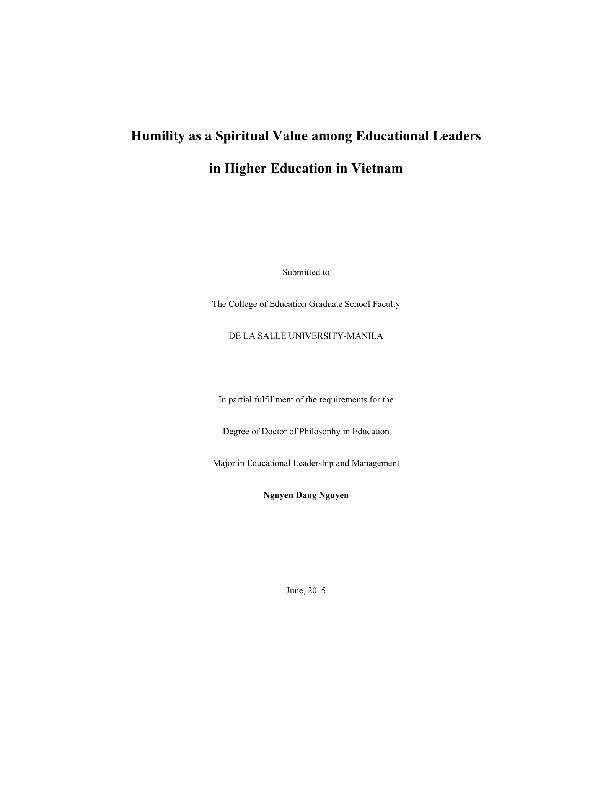 Humility as a spiritual value among educational leaders in Higher education in Vietnam Dr.