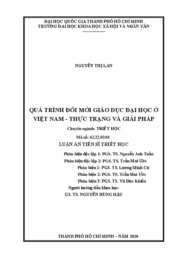 Quá trình đổi mới giáo dục đại học ở Việt Nam - thực trang và giải pháp luận án Tiến sĩ 62.22.03.01