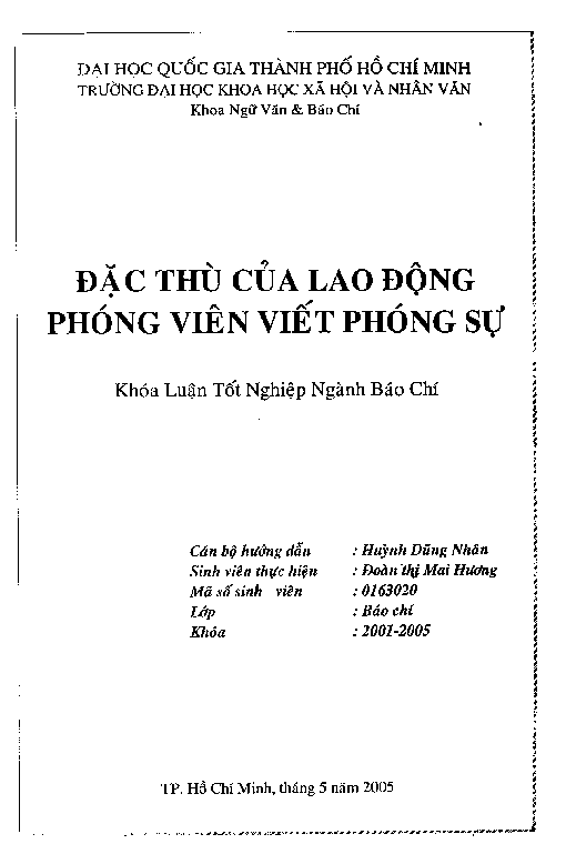 Đặc thù của lao động phóng viên viết phóng sự luận văn tốt nghiệp cử nhân