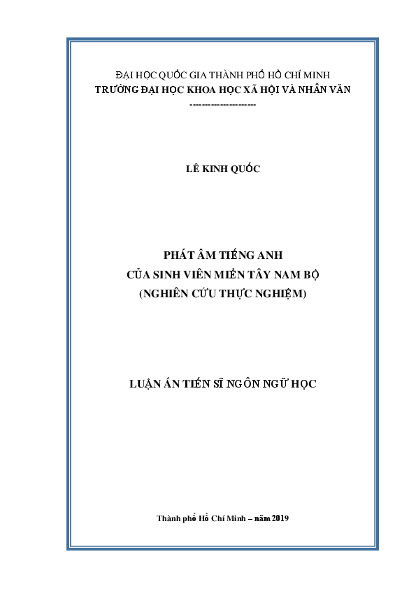 Phát âm tiếng Anh của sinh viên miền Tây Nam Bộ luận án Tiến sĩ