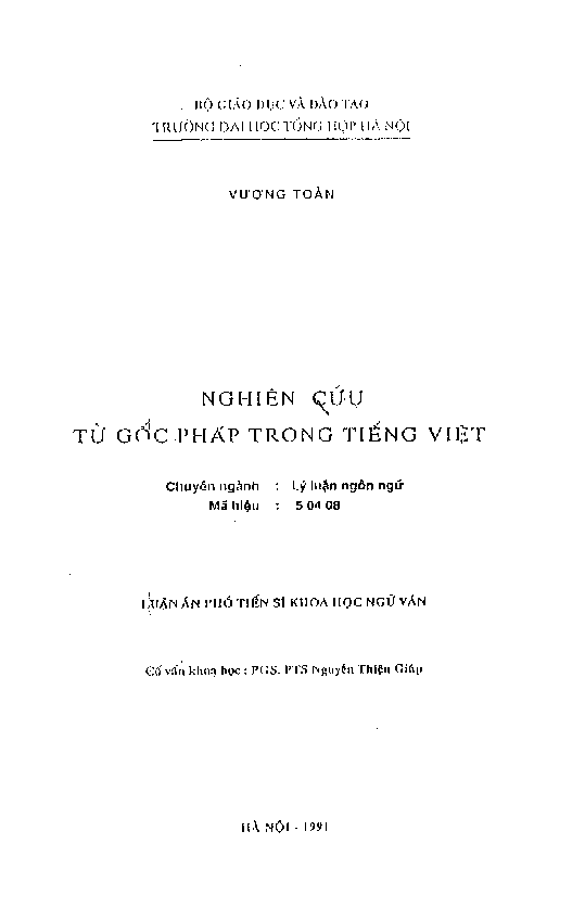 Nghiên cứu từ gốc Pháp trong tiếng Việt luận án Phó Tiến sĩ 5.04.08