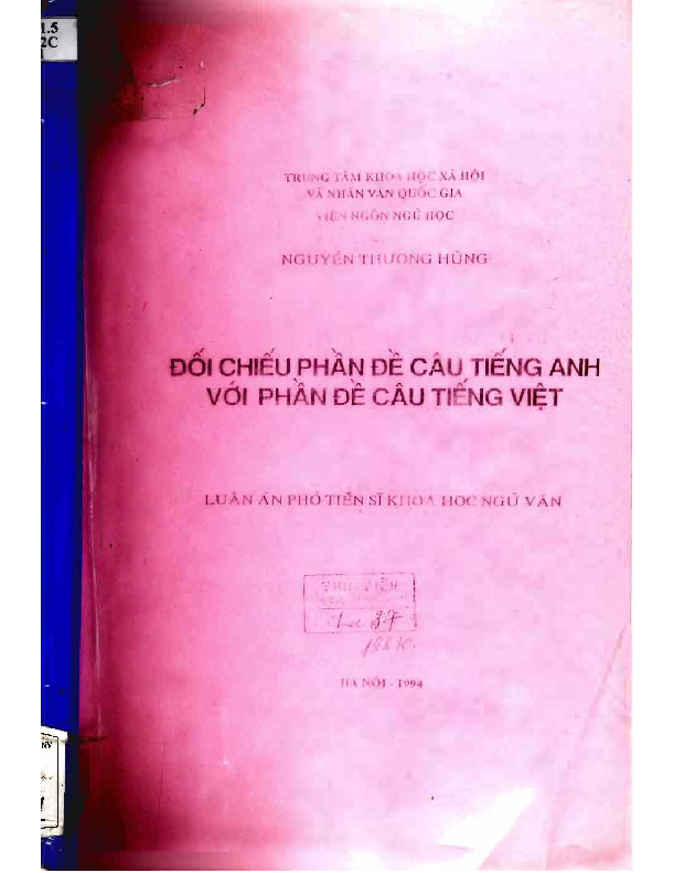 Đối chiếu phần đề câu tiếng Anh với phần đề câu tiếng Việt Luận án Phó Tiến sĩ 5.04.27