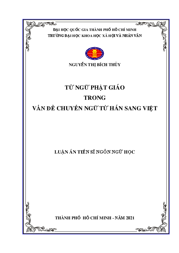 Từ ngữ Phật giáo trong vấn đề chuyển ngữ từ Hán sang Việt luận án Tiến sĩ 9229020