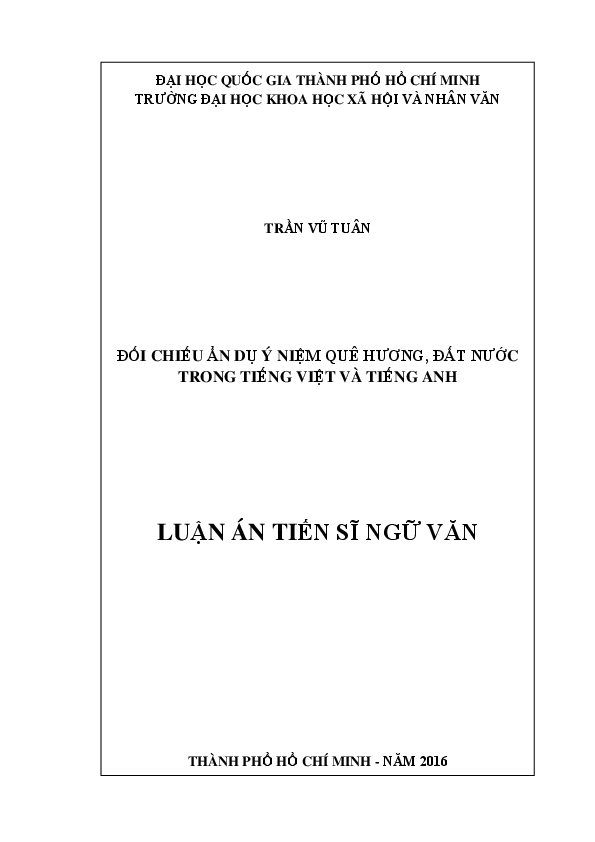 Đối chiếu ẩn dụ ý niệm quê hương, đất nước trong tiếng Việt và tiếng Anh luận án Tiến sĩ 62.22.01.10