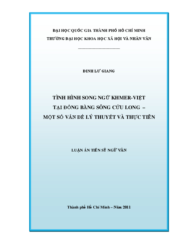 Tình hình song ngữ Khmer - Việt tại đồng bằng Sông Cửu Long - một số vấn đề lý thuyết và thực tiễn luận án Tiến sĩ 62.22.01.10