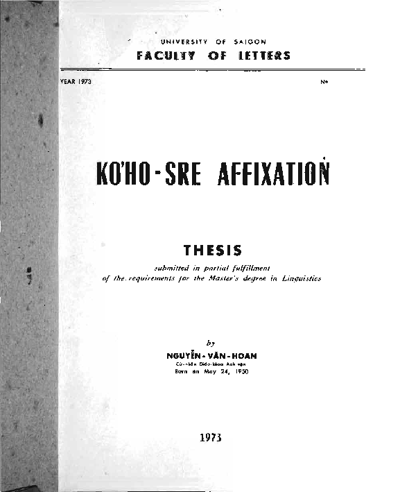 KOHO - SRE AffixationThesis submitted in partial fulfillment of the requirement for the master's degree in linguistics luận án Tiến sĩ
