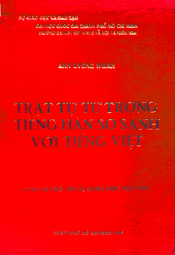 Trật tự từ trong tiếng Hàn so sánh với tiếng Việt luận án Phó Tiến sĩ 5.04.27