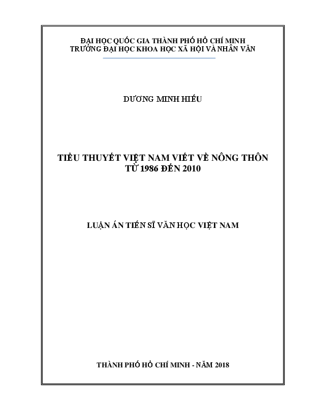 Tiểu thuyết Việt Nam viết về nông thôn từ 1986 đến 2010 luận án Tiến sĩ 62.22.01.21