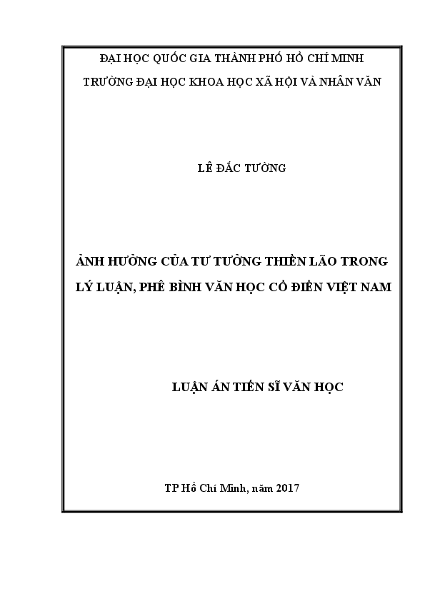 Ảnh hưởng của tư tưởng thiền lão trong lý luận, phê bình văn học cổ điển Việt Nam luận án Tiến sĩ 62.22.01.20