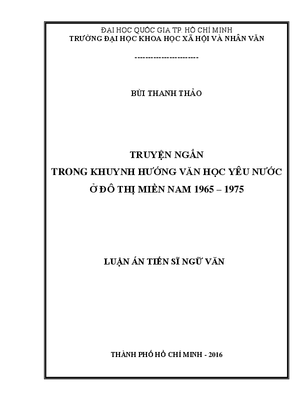Truyện ngắn trong khuynh hướng văn học yêu nước ở đô thị miền Nam giai đoạn 1965 - 1975 luận án Tiến sĩ 62.22.34.01