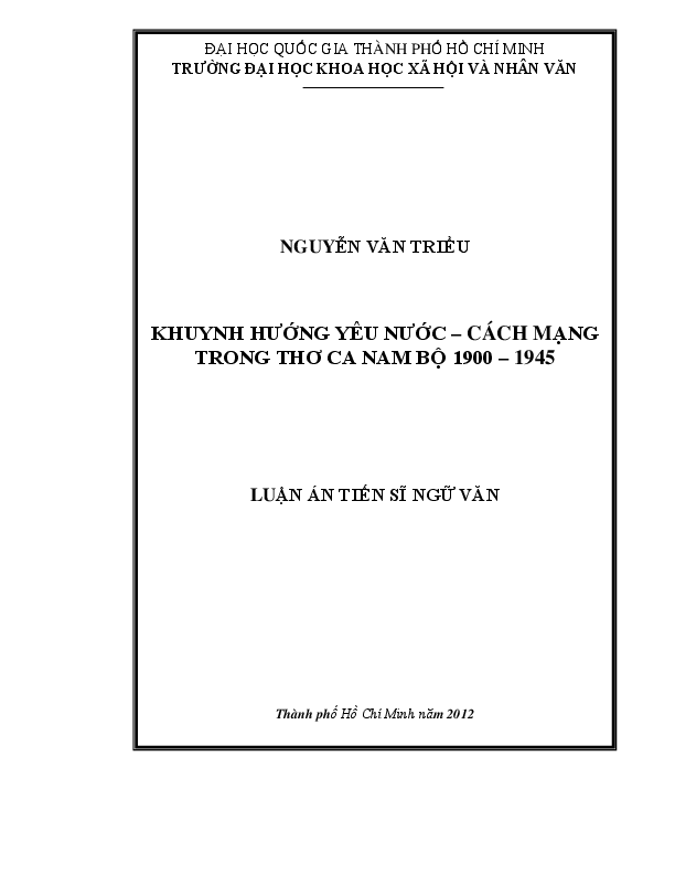 Khuynh hướng yêu nước - cách mạng trong thơ ca Nam bộ 1900-1945 luận án Tiến sĩ 62.22.34.01
