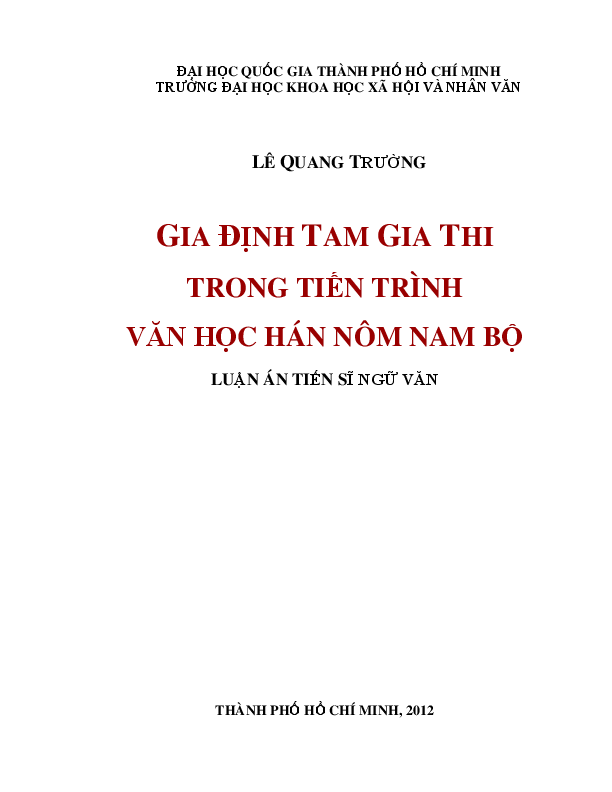 Gia Định tam gia thi trong tiến trình văn học Hán Nôm Nam Bộ luận án Tiến sĩ 62.22.34.01