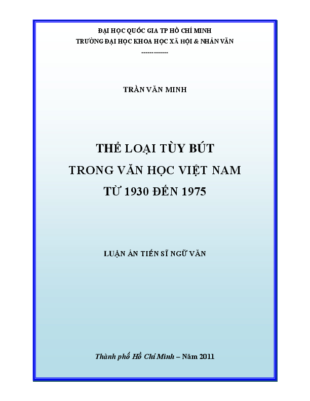 Thể loại tùy bút trong văn học Việt Nam từ 1930 đến 1975 luận án Tiến sĩ 62.22.34.01