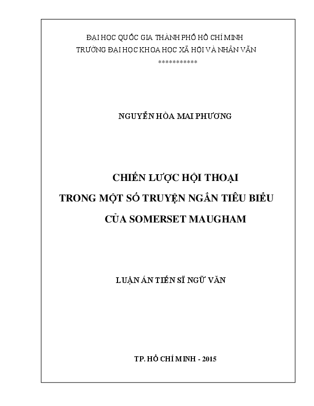 Chiến lược hội thoại trong một số truyện ngắn tiêu biểu của Somerset Maugham luận án Tiến sĩ 62.22.01.01
