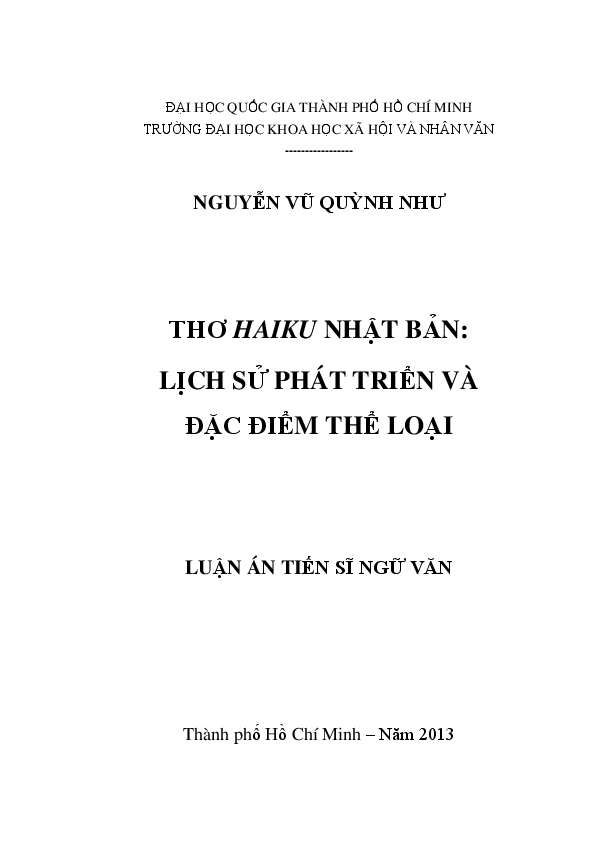 Thơ Haiku Nhật Bản lịch sử phát triển và đặc điểm thể loại luận án Tiến sĩ 60.22.32.01