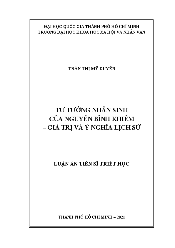 Tư tưởng nhân sinh của Nguyễn Bình Khiêm - giá trị và ý nghĩa lịch sử luận án Tiến sĩ 9.22.90.01