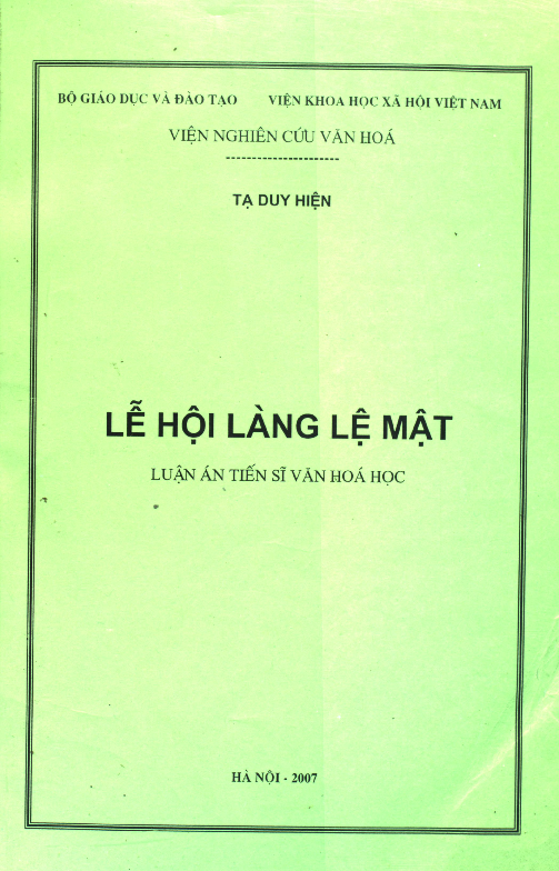 Lễ hội làng Lệ Mật luận án Tiến sĩ 62.31.70.05