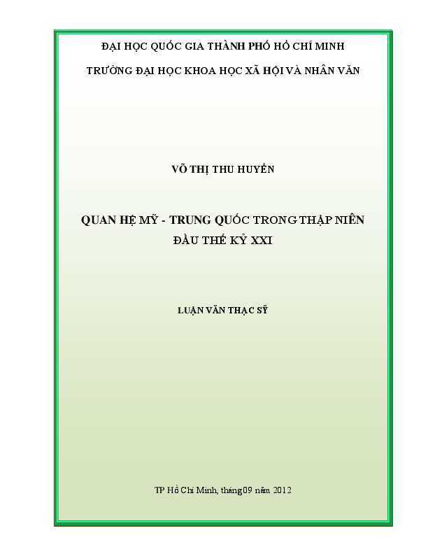 Quan hệ Mỹ - Trung Quốc trong thập niên đầu thế kỷ XXI luận văn Thạc sĩ 60.22.50