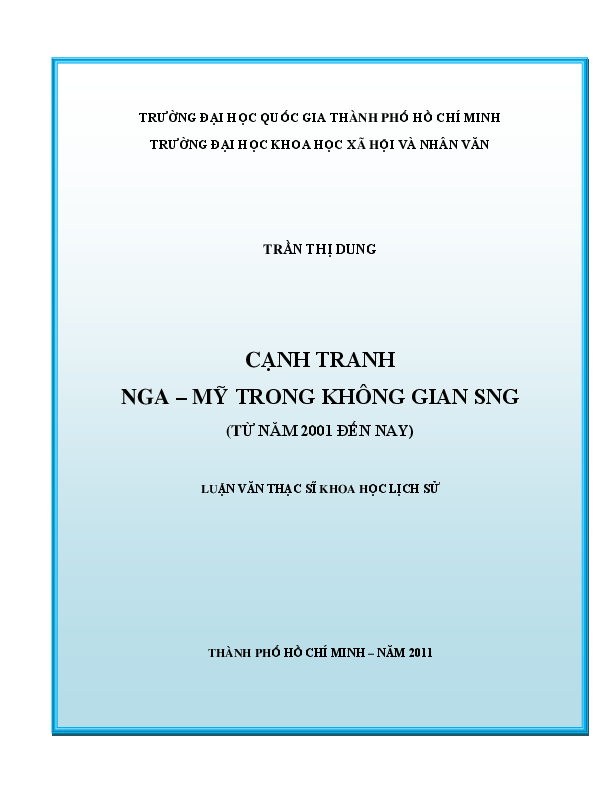 Cạnh tranh Nga - Mỹ trong không gian SNG (từ năm 2001 đến nay) luận văn Thạc sĩ 60.22.50