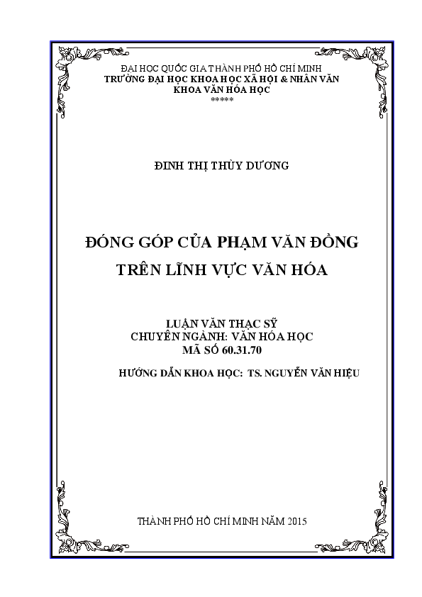 Đóng góp của Phạm Văn Đồng trên lĩnh vực văn hóa luận văn Thạc sĩ 60.31.70