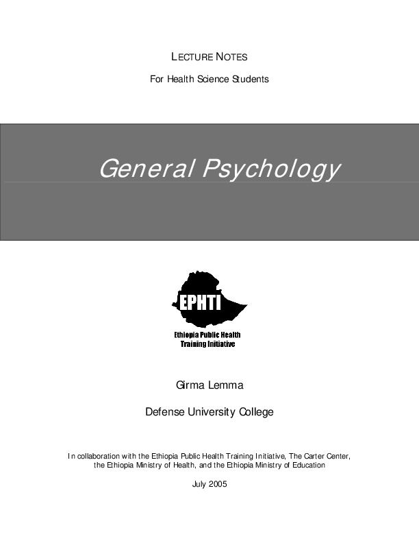 General Psychology lecture notes for Health Science Students