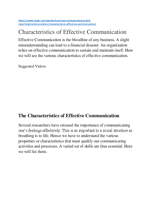 Characteristics of Effective Communication