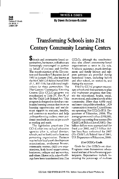 Transforming schools into 21st century community learning centers