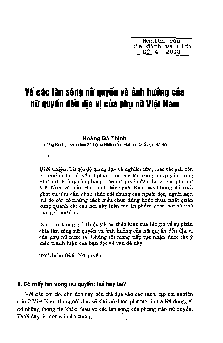 Về các làn sóng nữ quyền và ảnh hưởng của nữ quyền đến địa vị của phụ nữ Việt Nam