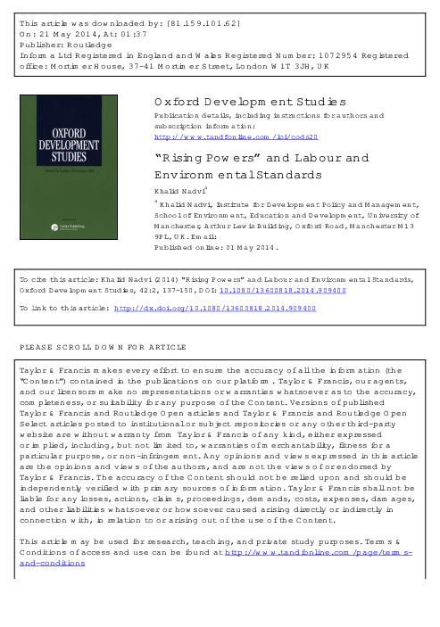 “Rising Powers” and labour and environmental standards