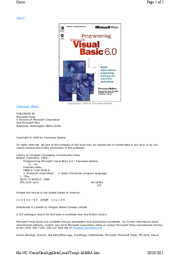 Programming Microsoft Visual Basic 6.0